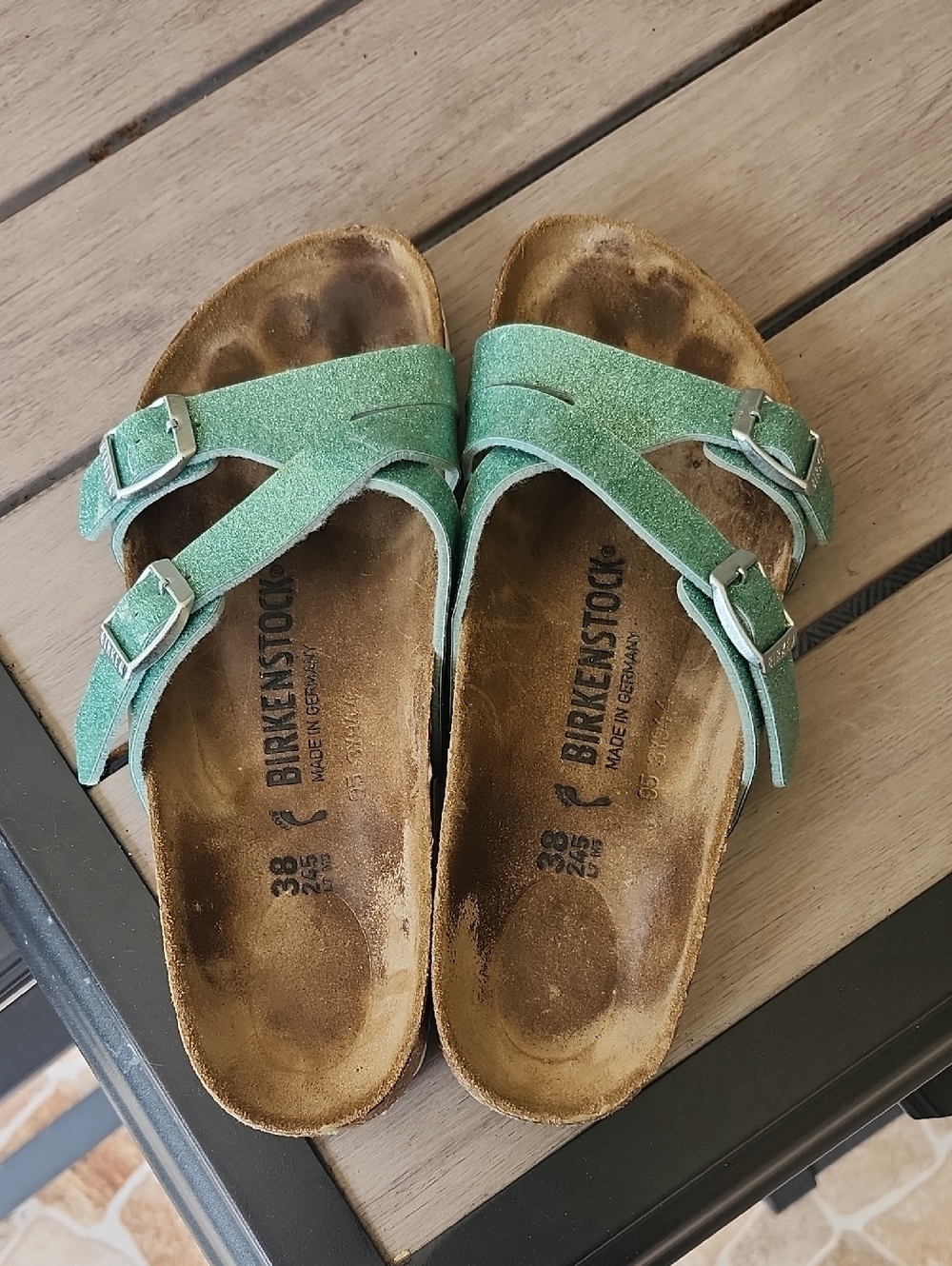 Birkenstock Green Glitter Double-Strap Sandals